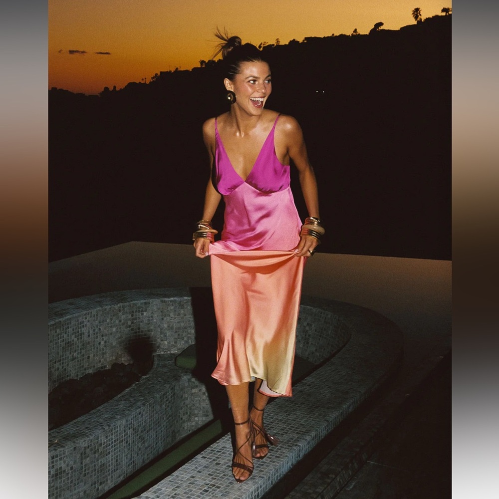 12th Tribe Mirabella Pink Satin Sorbet Maxi Dress